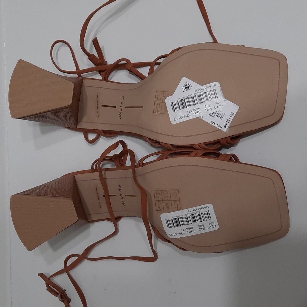 NWT DOLCE VITA BROWN MASH LACE UP SANDALS SZ 10 - Picture 4 of 12